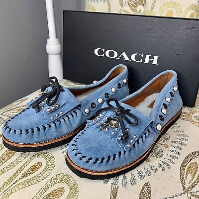 New! COACH $295 Roccasin Moccasin Chambray Blue Suede LeatherSlip On Shoes  7 | eBay