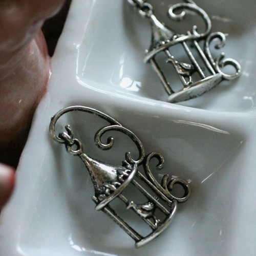 2 Breloques - Charms - Pendentifs CAGES à OISEAUX Métal ARGENTÉ ou |