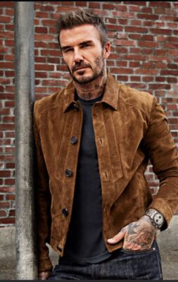 David Beckham Mens Brown Leather Trucker Jacket Pure Suede Size