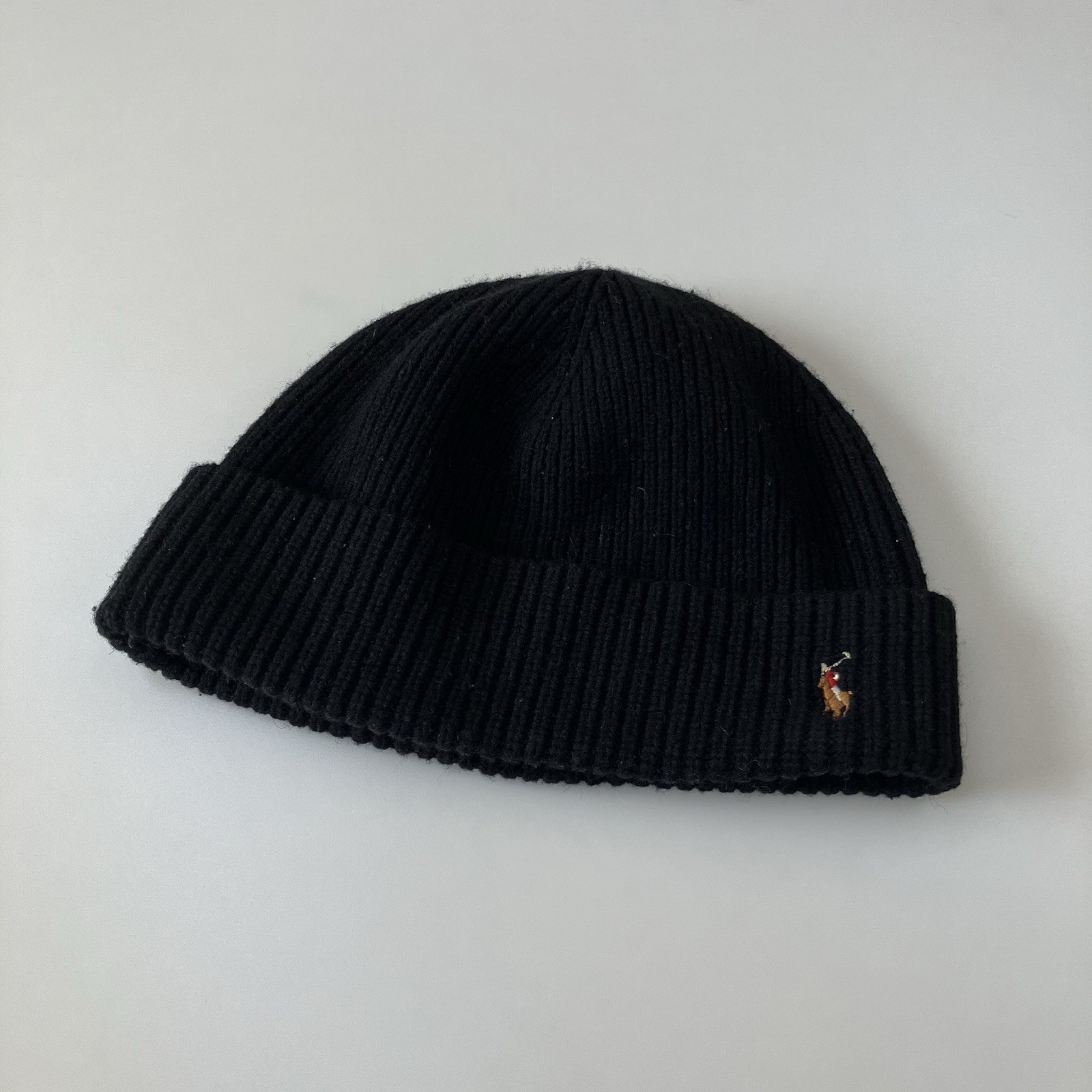 Cappello berretto vintage Polo Ralph Lauren misto lana pony taglia unica a costine nero