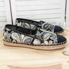 Sam Edelman Krissy Embroidered Mesh Espadrille Slip On Flats Black Size 9