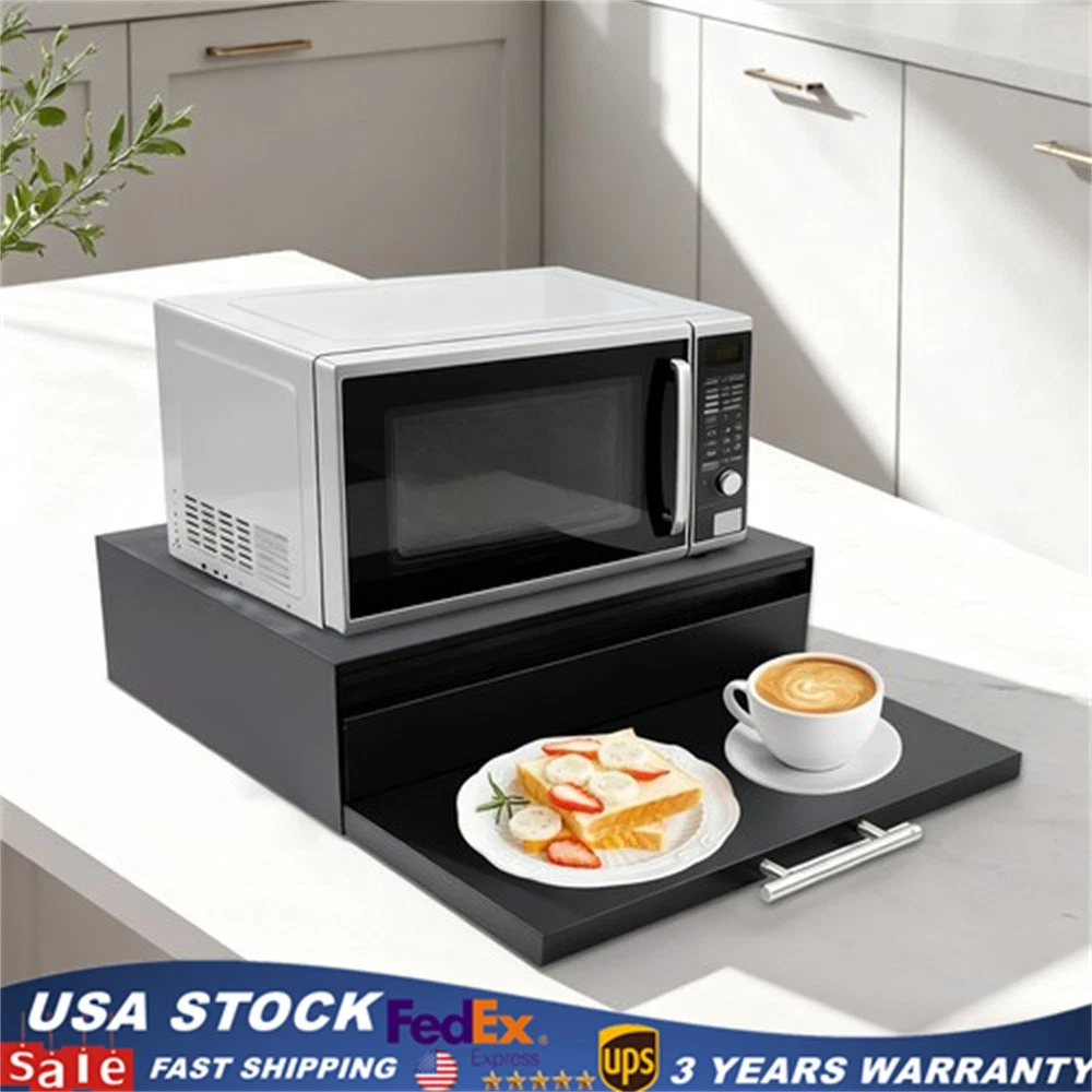 Countertop Organizer Microwave Rack Microwave Stand with Drawer &Shelf Black