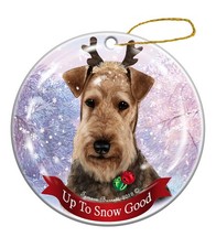 Holiday Pet Gifts Airedale Reindeer Dog Porcelain Christmas Ornament