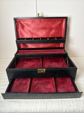 Vintage Mele Jewelry Box 4 Tier Black with Maroon Velvet Lined Felted Base