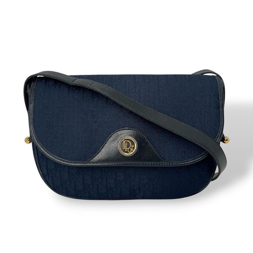 Christian Dior Old Shoulder Bag Trotter Logo Canvas Navy Used From Japan