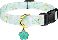 Cotton Handmade Dog Collar Cute and Distinctive Patterns Light Green Flower with