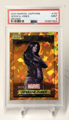 2024 JESSICA JONES #'d /25 Topps Chrome Marvel Orange Sapphire Refractor PSA 9