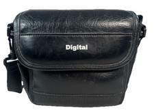 Digital Camera Case Pouch Black Leather Bag  Shoulder Strap 7  x 7  x 4  VGC