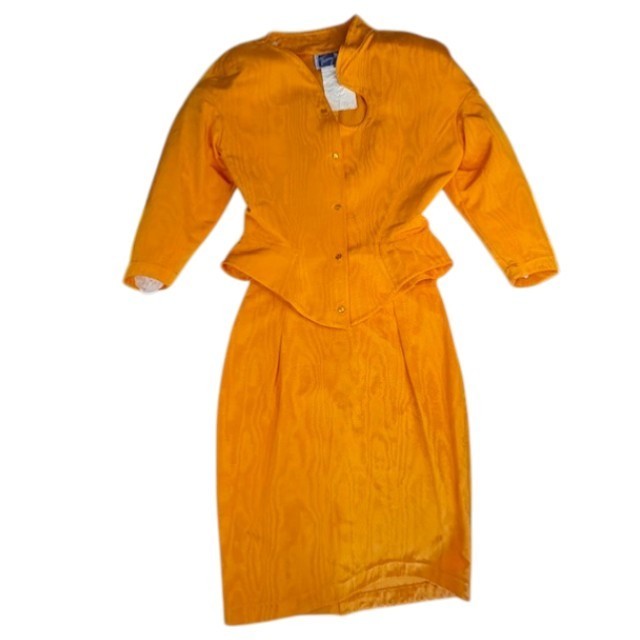 Archival Thierry Mugler Paris Blue Label Moire Skirt Suit c. 1990 Comma Cutout