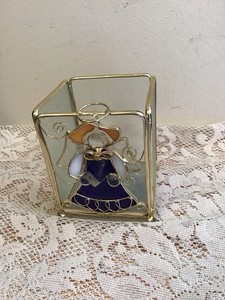 Santa's WorkBench - stained glass Angel Square Candle Holder
