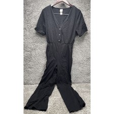 H M Black Pants Jumpsuit Short Sleeve Button Front Size Medium Solid