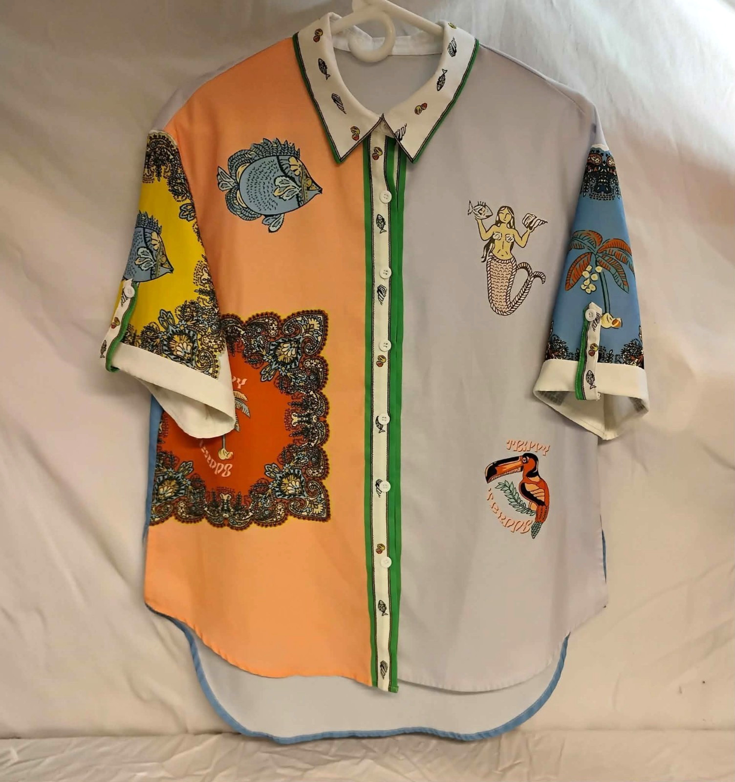 Womens Oversized Tropical Statement Button Down S… - image 1