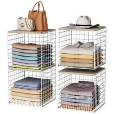 4 Pack Closet Organizers and Storage with Wood Top, Stackable Closet Shelf Or...
