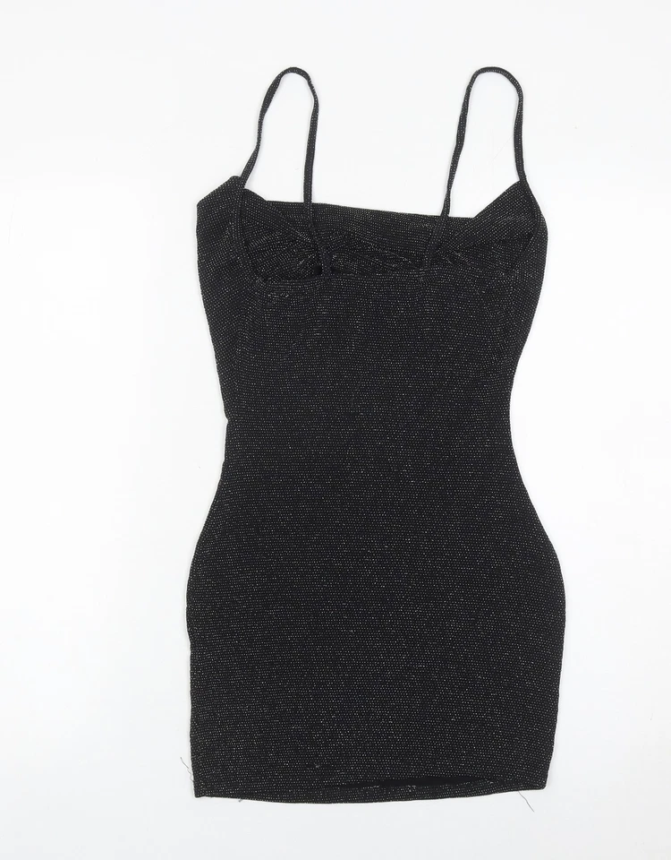 PrettyLittleThing Women’s Black Glitter Bodycon Dress Size 10 Party Clubwear - Image 3 of 4