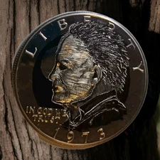 Hobo Nickel EISENHOWER $1 hand carved by J&M Tarantula as Michael Myers