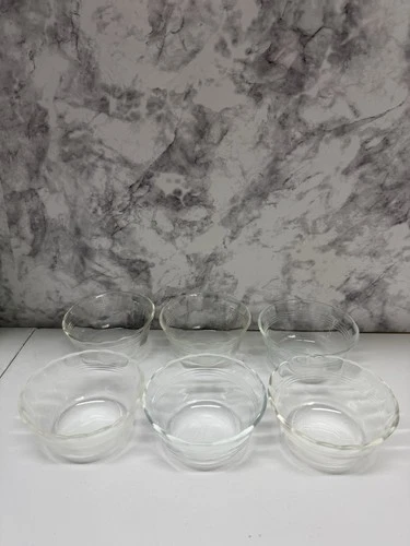 6 Vintage PYREX Custard Cup Ramekin Corning #463  Scalloped Edge 3 Rings 175 ml