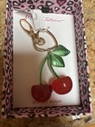 NEW NWT Betsey Johnson Handbag Charm Key Ring Clip Gold Acrylic Cherries — photo 3