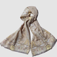 ETRO Vintage Paisley Lambswool Silk Scarf 70 Wool 30 Beige Made in Italy