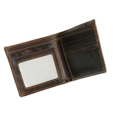 Bifold Wallet Cow Genuine Leather Wallet Cowhide Travel Purse Case Dark Brown
