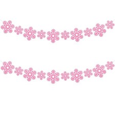 2 Pack Pink Snowflake Garland Felt Banner Cute Pink Christmas Decoration for