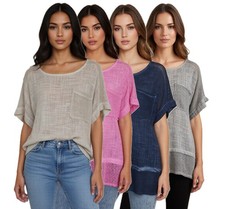 ITALY DAMEN OVERSIZED SHIRT LEINEN-OPTIK NETZEINSÄTZE 4 FARBEN 40-46 NEU