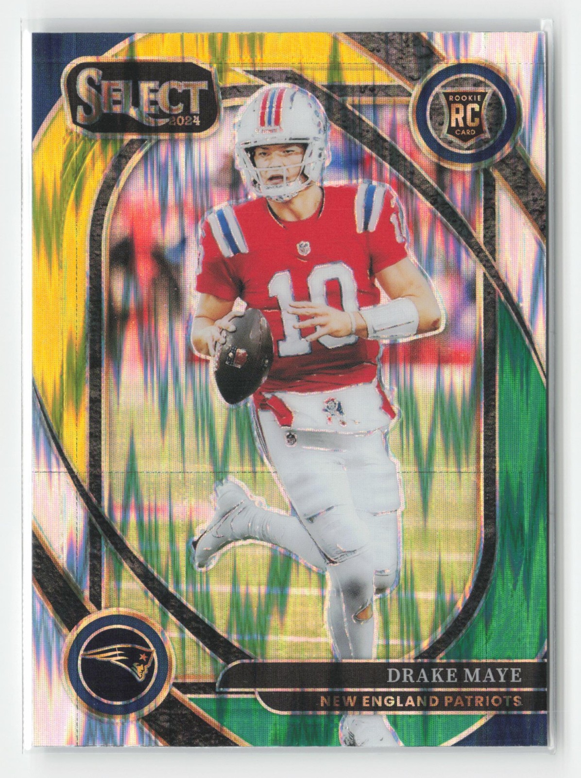 Drake Maye 2024 Panini Select #218 Green & Yellow Prizm Shock