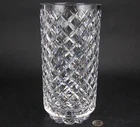 Vintage 10" Signed Waterford Irish Crystal Diamond Cut Cylindrical Vase ALANA