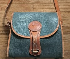 Vintage Dooney  Bourke Essex All Weather Leather Green Tan Crossbody Bag