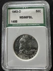 1963-D Franklin Half Dollar Silver 50c Coin BU Uncirculated ANI holder