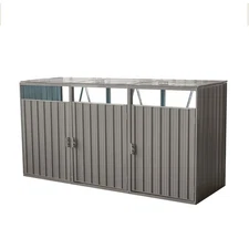 Garbage Bin Storage Shed 3 Trash Cans Yard Metal Bin Shed Outdoor Garden Gray