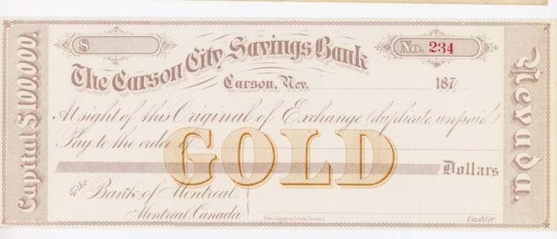 1870's   Nevada.  Carson City Savings Bank. Gold