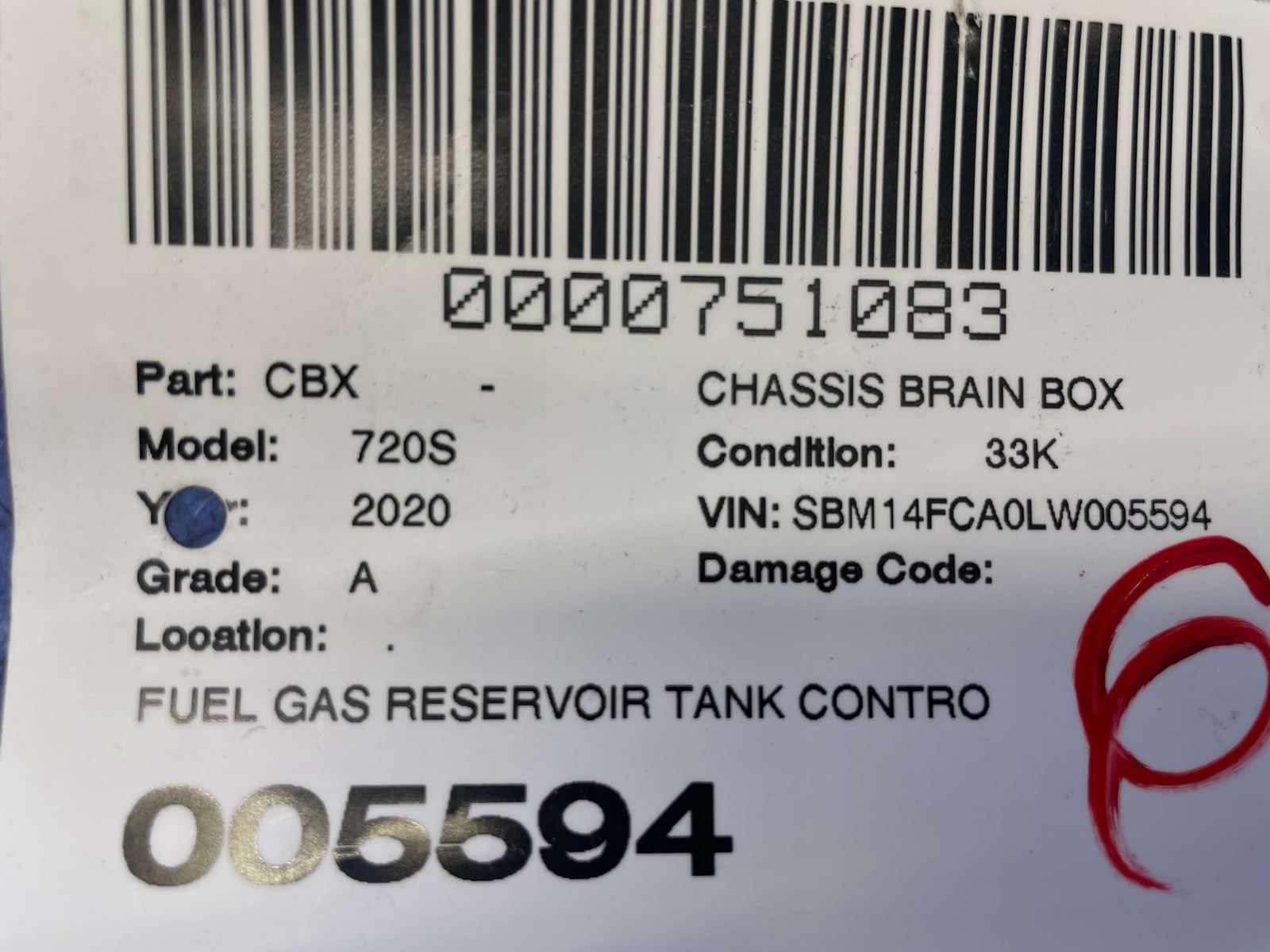 2018-2023 MCLAREN 720S OEM FUEL GAS RESERVOIR TANK CONTROL MODULE UNIT 14KA063CP