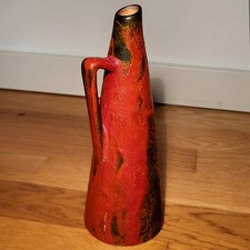 Henkelvase Keramik &middot; 60er 70er Mid Century &middot; Rot Schwarz (Fat Lava Stil) Vintage