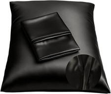 Black Satin Pillowcase with Zipper for Hair and Skin Care, Feels Soft and Cool L