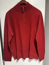 Christian Lacroix 2-Ply CASHMERE Sweater Zip Pullover Lightweight,size XL  Red