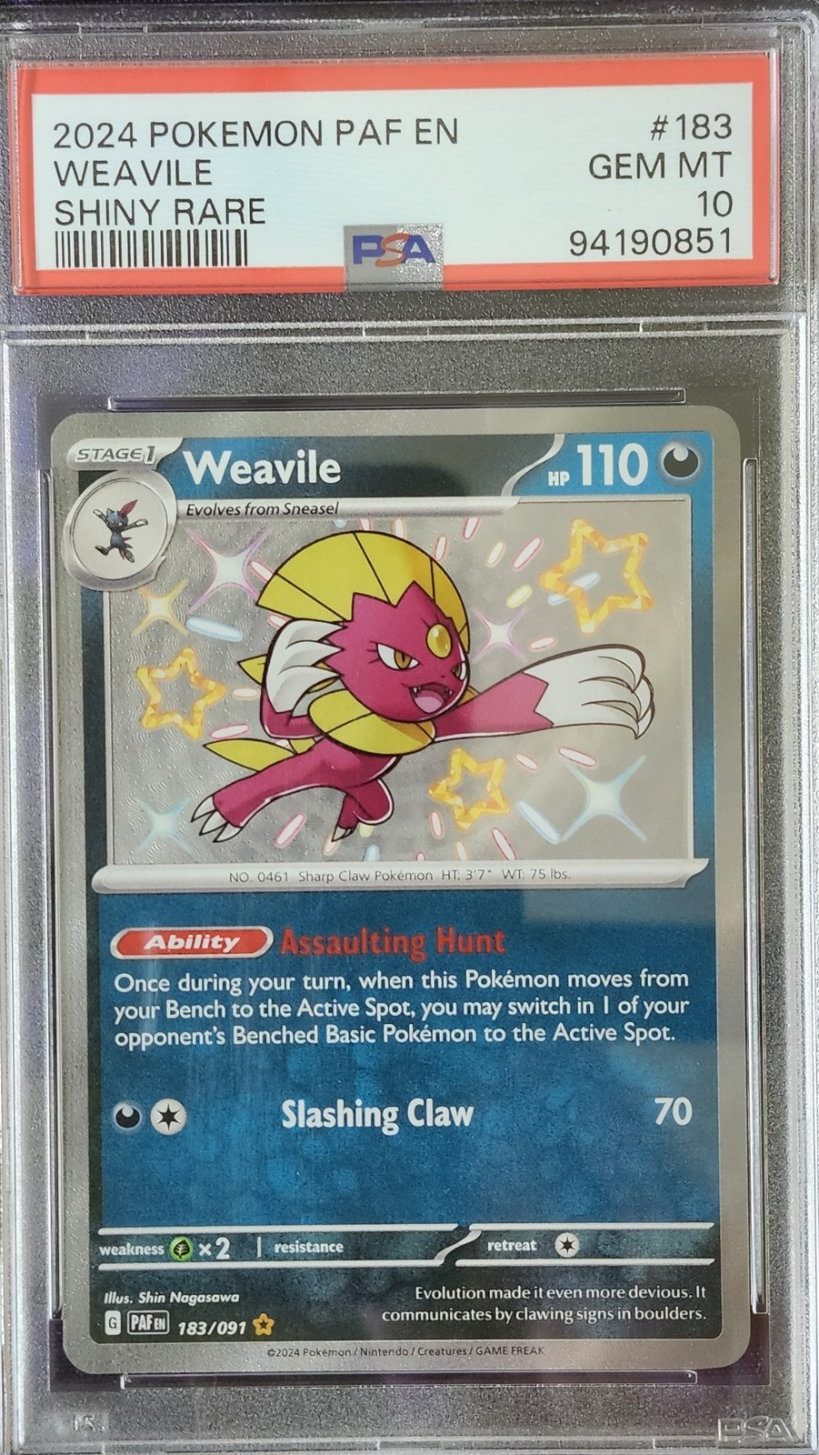 Pokemon PSA 10 Weavile 183 Paldean Fates