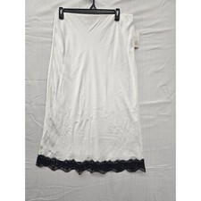 A New Day Cream Satin Midi Slip Skirt Black Lace Trim Womens Large 018 05 1918