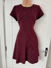Dorothy Perkins Burgundy Textured Skater Mini Dress Short Sleeve UK 12 M B10
