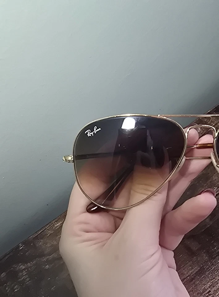 Ray-Ban RB3689 Aviator Metal II Pilot Sunglasses Gold Brown Gradient Glass, photo 3 of 5