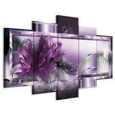 Wandbild 5 tlg Groß Wohnzimmer Leinwand Bilder Vlies Blumen Lilien Lila Modern