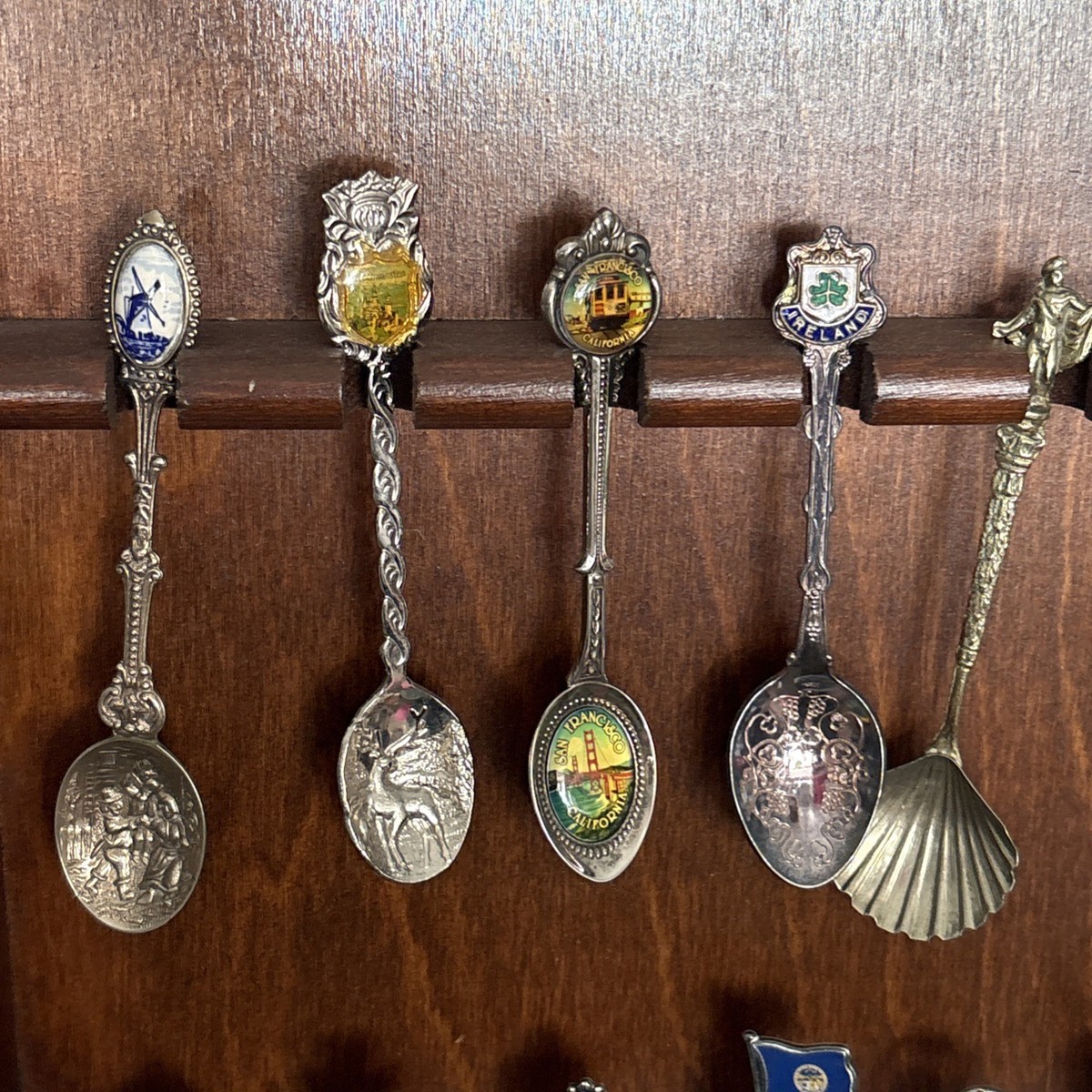 Vintage Spoon Collection On Layer Display 42 Collector Spoons With