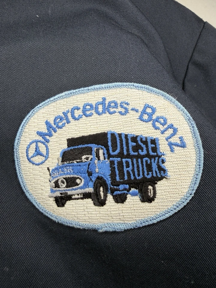 Chaqueta de trabajo mecánico vintage Mercedes Benz diésel camiones azul marino | S Foto 3 de 4