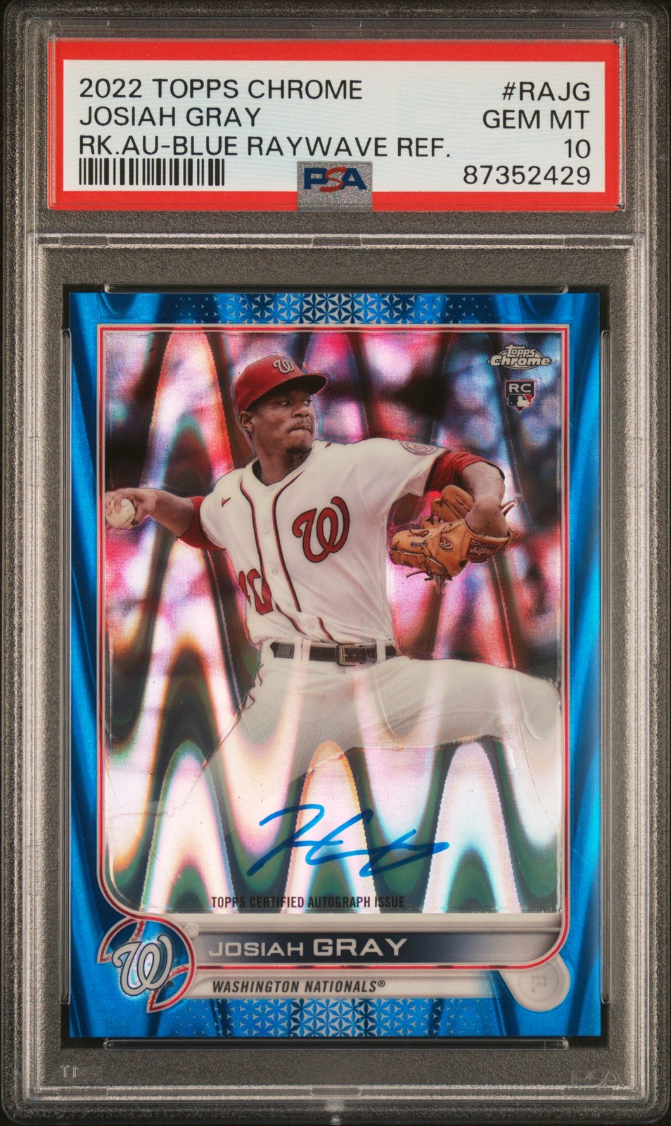 2022 Topps Chrome rc auto Blue Raywave ref Josiah Gray #RAJG /150 PSA 10