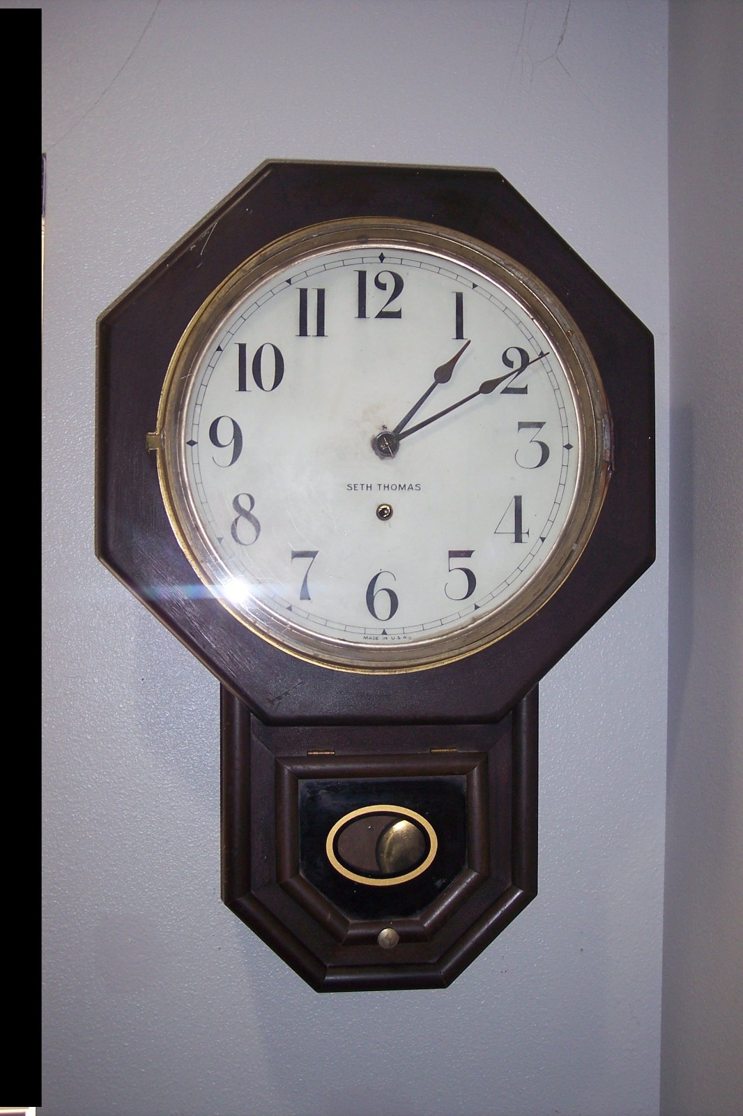 Antique 19th C. SETH THOMAS Octagon Short Drop School Regulator Wall Clock