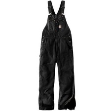 Carhartt Duck Bib Overalls 3M Thinsulate Relaxed Fit Worn Wear Black 2XL Short