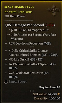 SORC Offhand Diablo 4 Endgame Item  Item Power 781  Softcore Diablo IV 