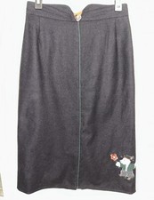 Vintage Alphorn Trachten Skirt Wool Blend Size 40 Black Embroidered Oktoberfest