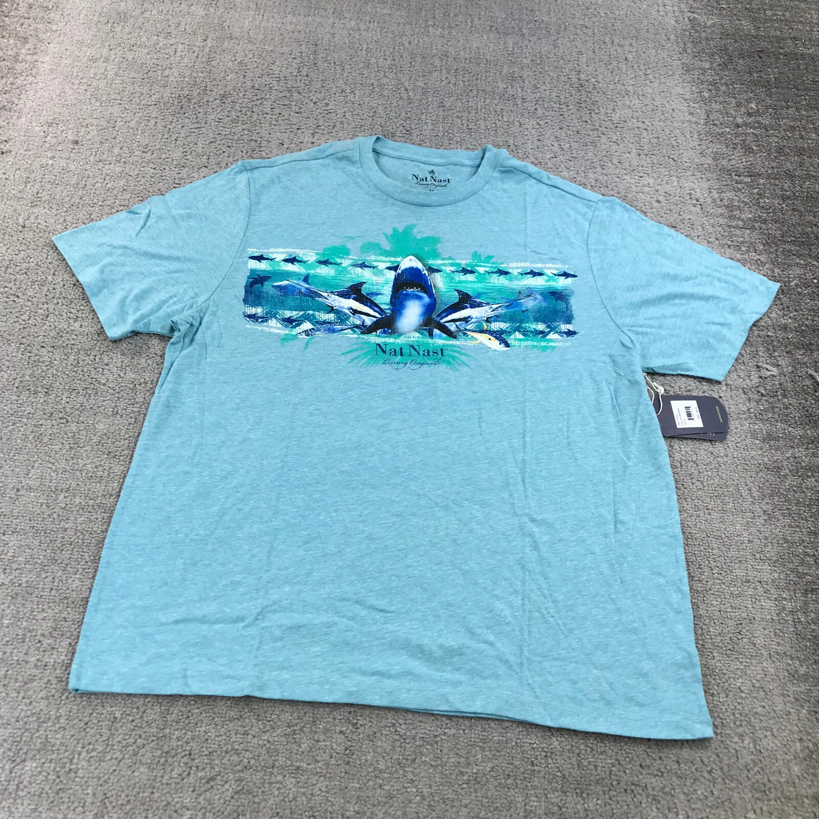 Nat Nast Shirt Mens Medium Crew Neck Good Times Hawaiian Camp Blue Vacation
