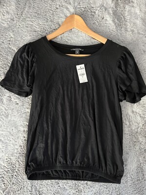Express Flutter Sleeve Banded Waist Stretchy Black Top Size XS New with Tags