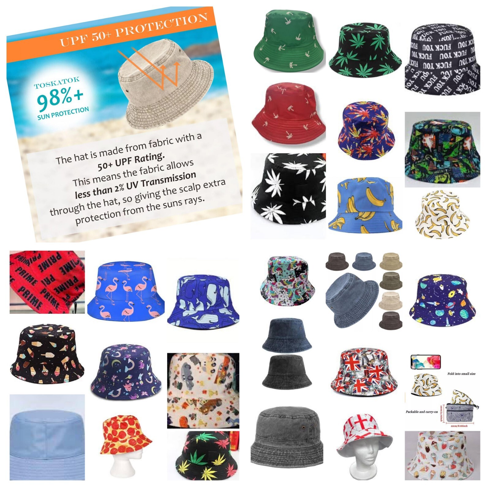 PONY Cappello uomo donna Bush Festival secchiello pesca sole cappelli spiaggia viaggio berretto UK